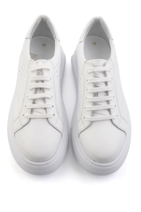 Beyaz Baskılı Hakiki Deri Erkek Sneaker E01811256003