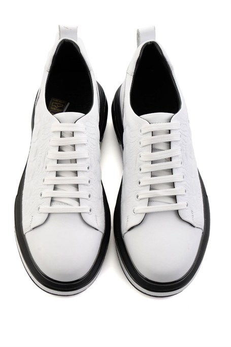 Beyaz Baskılı Hakiki Deri Erkek Sneaker E01811038003