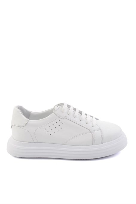 Beyaz Baskılı Hakiki Deri Erkek Sneaker E01811256003