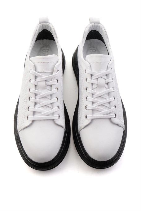 Beyaz Baskılı Hakiki Deri Erkek Sneaker E01080216843
