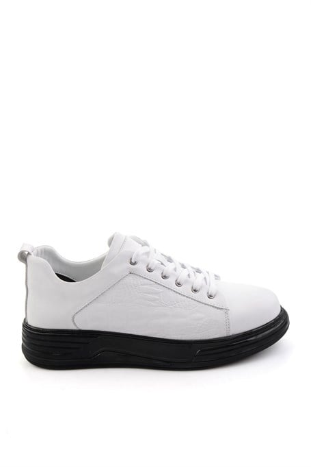Beyaz Baskılı Hakiki Deri Erkek Sneaker E01080216843