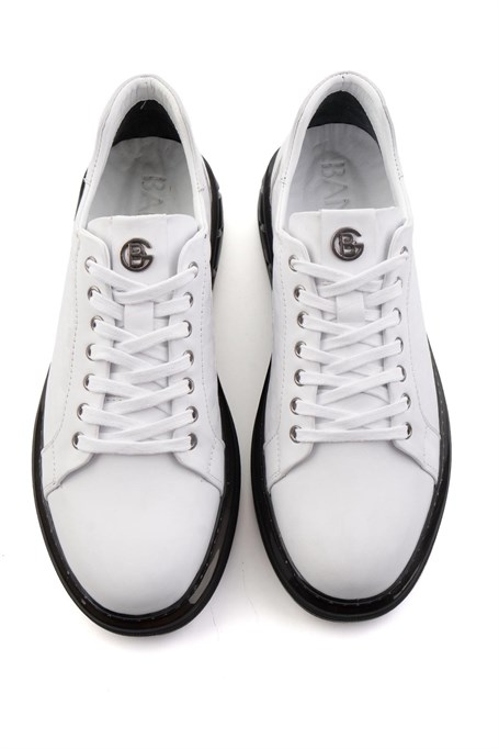 Beyaz Baskılı Hakiki Deri Erkek Sneaker E01080221143