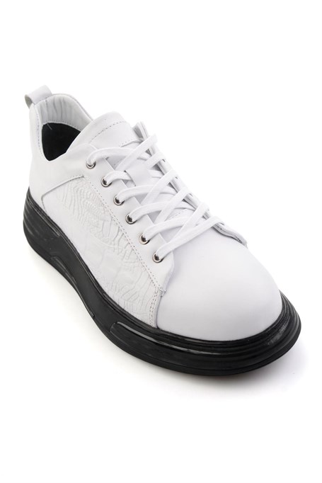 Beyaz Baskılı Hakiki Deri Erkek Sneaker E01080216843