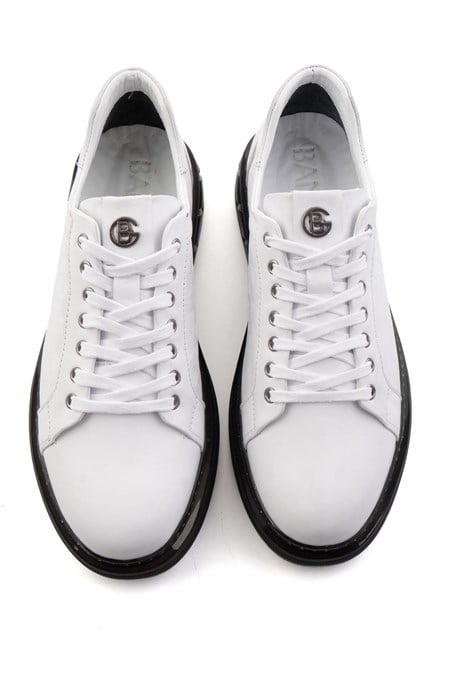 Beyaz Baskılı Hakiki Deri Erkek Sneaker E01080221143