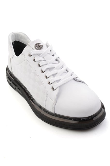 Beyaz Baskılı Hakiki Deri Erkek Sneaker E01080221143