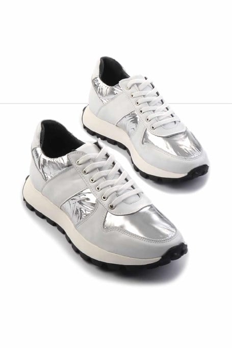Beyaz Beyaz Hakiki Deri Erkek Sneaker E01401086603