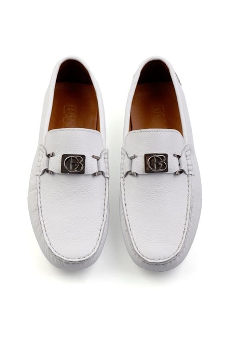 Beyaz Hakiki Deri Erkek Loafer Ayakkabı E01547007540