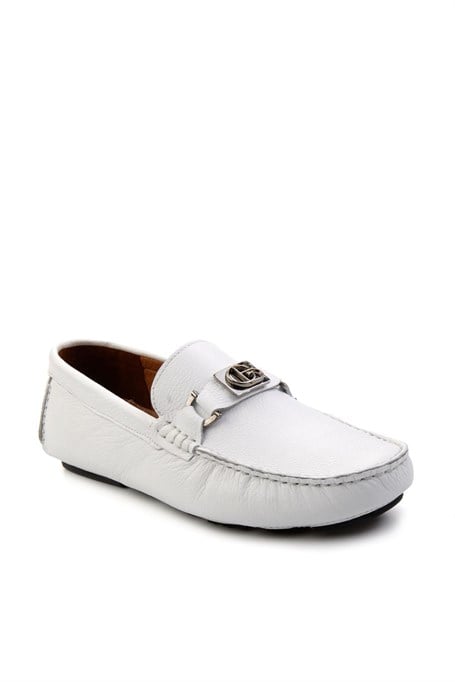 Beyaz Hakiki Deri Erkek Loafer Ayakkabı E01547007540