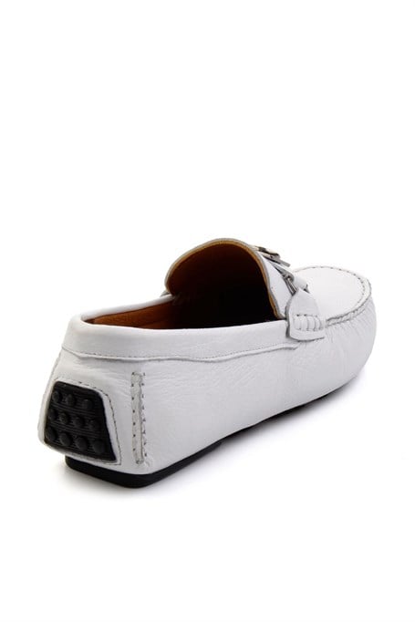 Beyaz Hakiki Deri Erkek Loafer Ayakkabı E01547007540