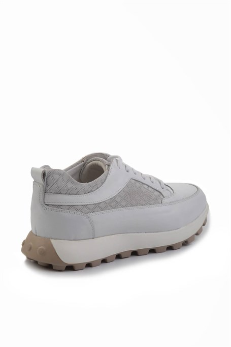 Beyaz Hakiki Deri Erkek Sneaker E01034222403
