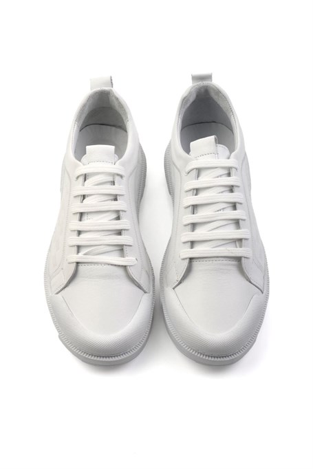 Beyaz Hakiki Deri Erkek Sneaker E01084240703