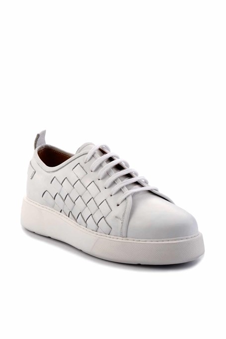 Beyaz Hakiki Deri Erkek Sneaker E01310111741