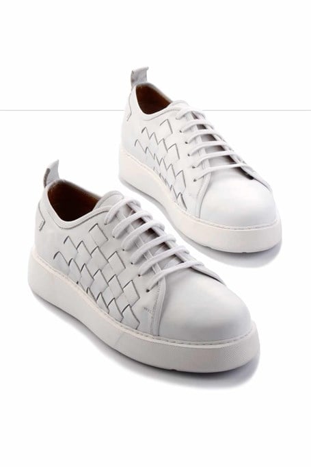 Beyaz Hakiki Deri Erkek Sneaker E01310111741