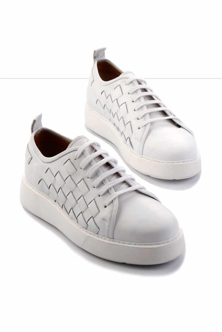 Beyaz Hakiki Deri Erkek Sneaker E01310111741