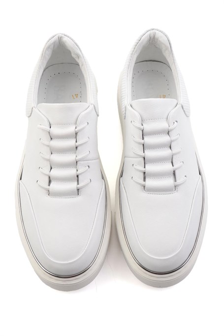 Beyaz Hakiki Deri Erkek Sneaker E01585127543