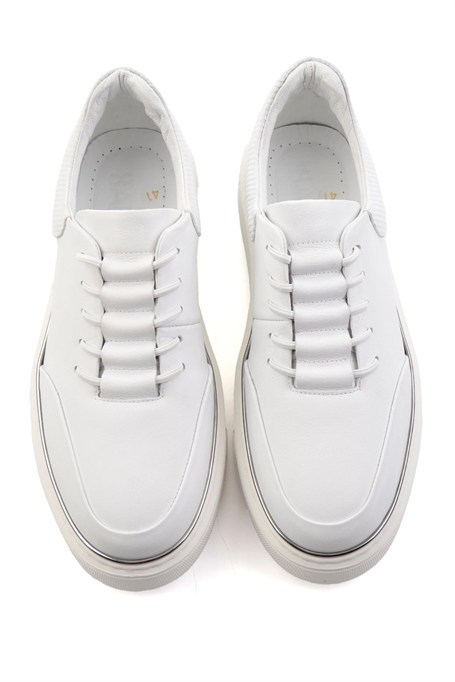 Beyaz Hakiki Deri Erkek Sneaker E01585127543