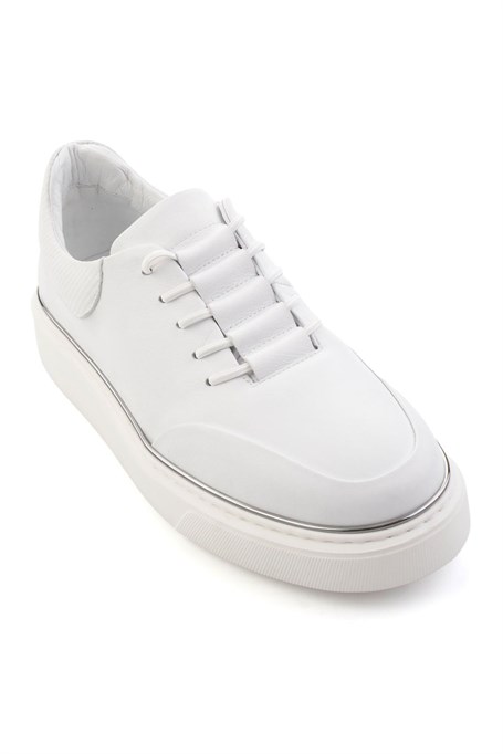 Beyaz Hakiki Deri Erkek Sneaker E01585127543