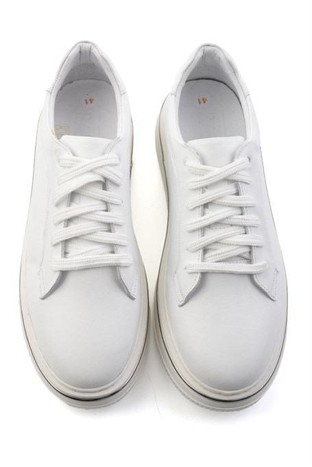 Beyaz Hakiki Deri Erkek Sneaker E01595142043