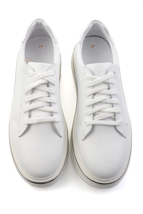 Beyaz Hakiki Deri Erkek Sneaker E01595142043