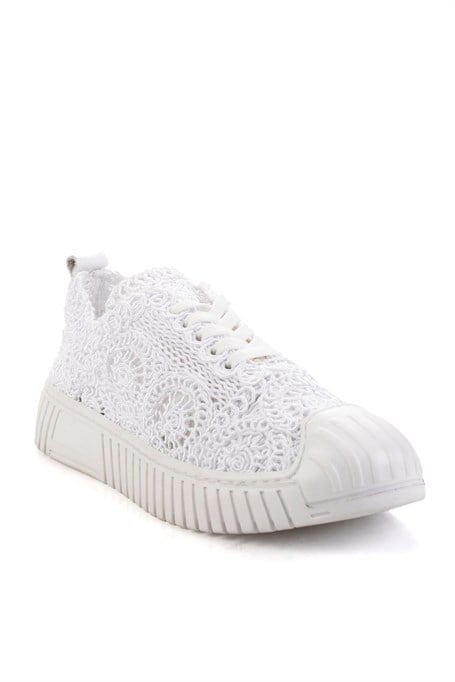 Beyaz Hakiki Deri Kadın Sneaker K01331175016