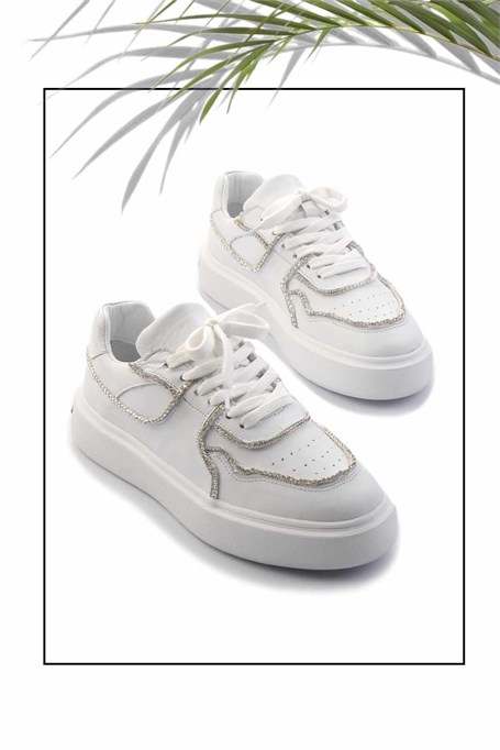 Beyaz Hakiki Deri Kadın Sneaker K01480136703