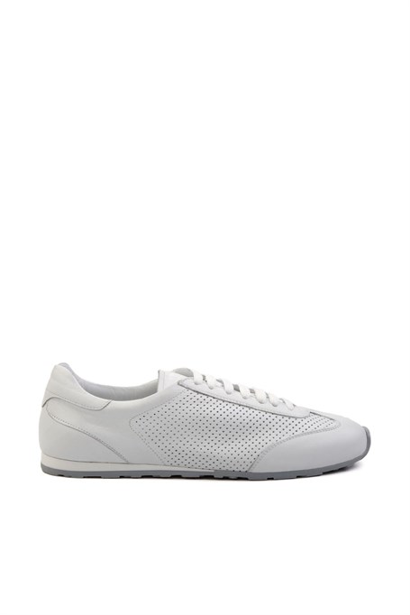 Beyaz Kırışık Hakiki Deri Erkek Sneaker E01083017103
