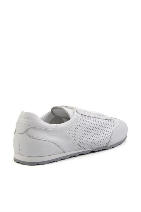 Beyaz Kırışık Hakiki Deri Erkek Sneaker E01083017103