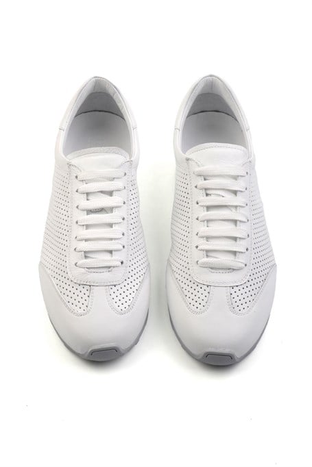 Beyaz Kırışık Hakiki Deri Erkek Sneaker E01083017103