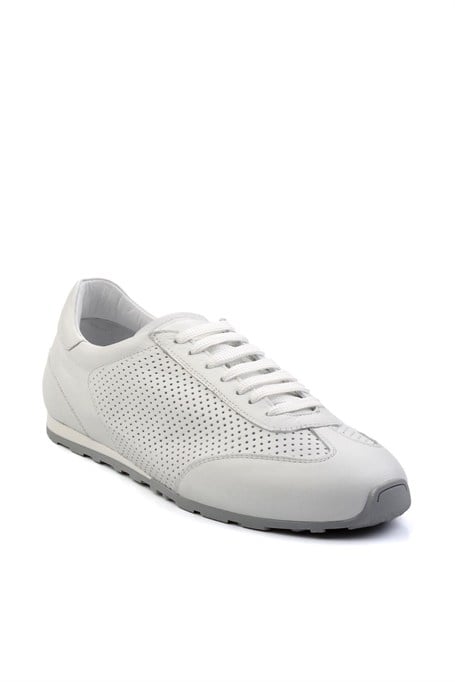 Beyaz Kırışık Hakiki Deri Erkek Sneaker E01083017103