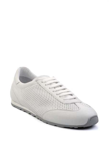 Beyaz Kırışık Hakiki Deri Erkek Sneaker E01083017103