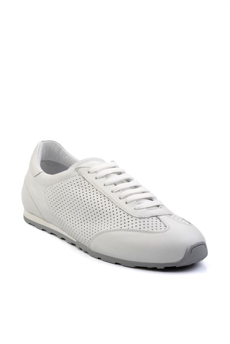 Beyaz Kırışık Hakiki Deri Erkek Sneaker E01083017103