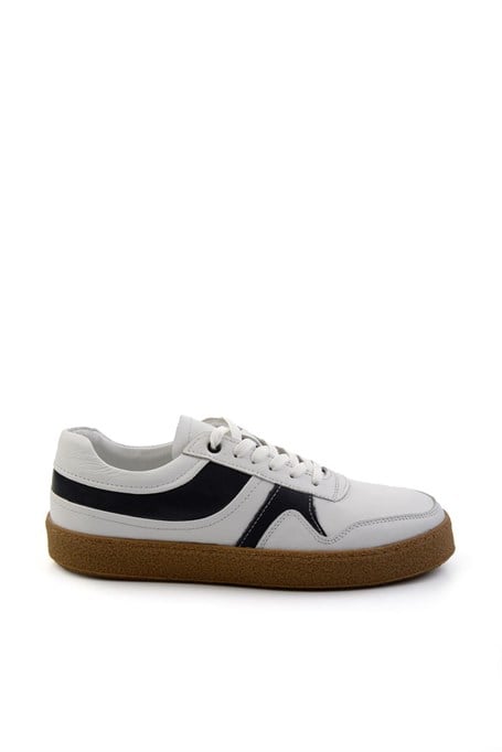 Beyaz Lacivert Hakiki Deri Erkek Sneaker E01585002603