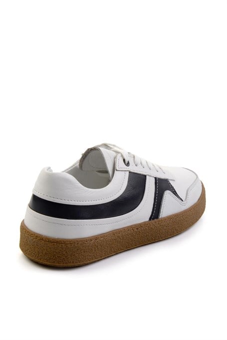 Beyaz Lacivert Hakiki Deri Erkek Sneaker E01585002603