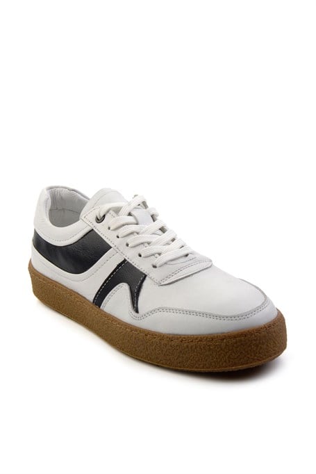 Beyaz Lacivert Hakiki Deri Erkek Sneaker E01585002603