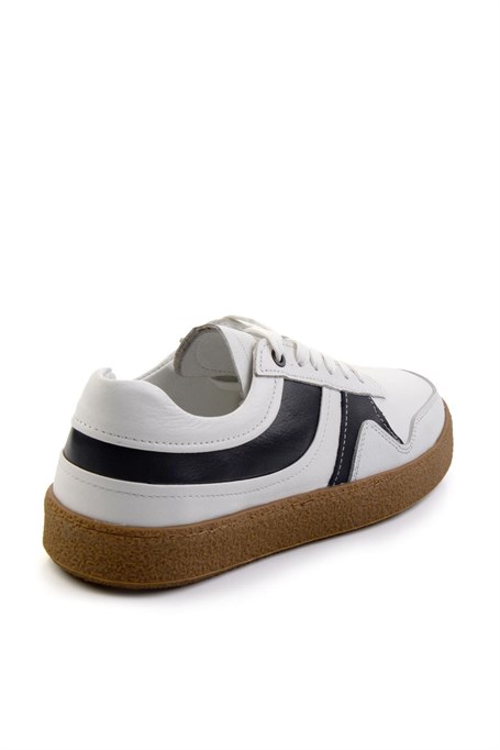 Beyaz Lacivert Hakiki Deri Erkek Sneaker E01585002603