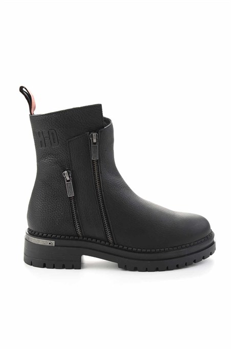 Black Hakiki Deri Kadın Bot & Bootie HD0777003903