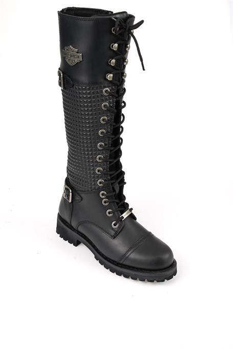 Black Hakiki Deri Kadın Bot & Bootie HD0777053303