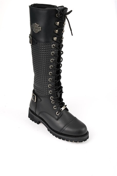 Black Hakiki Deri Kadın Bot & Bootie HD0777053303