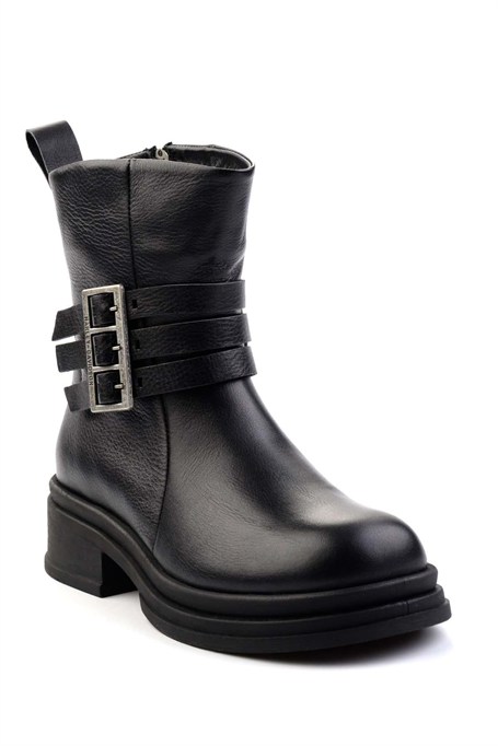 Black Hakiki Deri Kadın Bot & Bootie HD0777004503