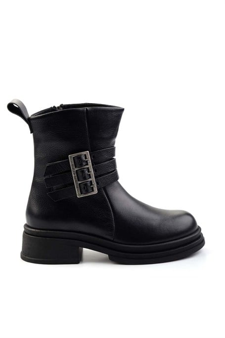 Black Hakiki Deri Kadın Bot & Bootie HD0777004503