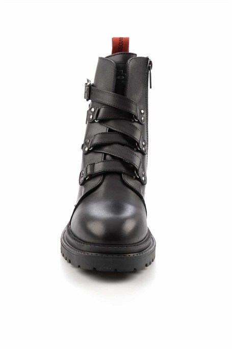 Black Hakiki Deri Kadın Bot & Bootie HD0777003003