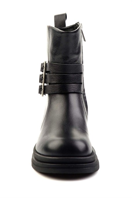 Black Hakiki Deri Kadın Bot & Bootie HD0777004503