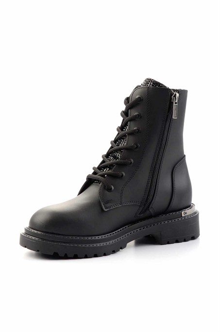 Black Hakiki Deri Kadın Bot & Bootie HD0777004203