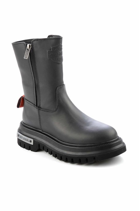 Black Hakiki Deri Kadın Bot & Bootie HD0777002603