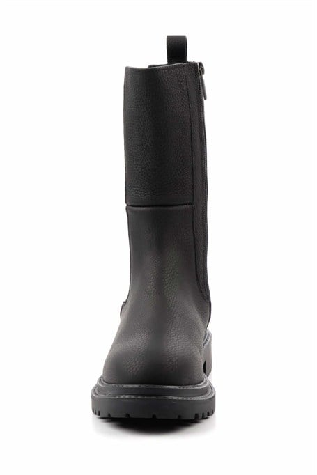Black Hakiki Deri Kadın Bot & Bootie HD0777003803