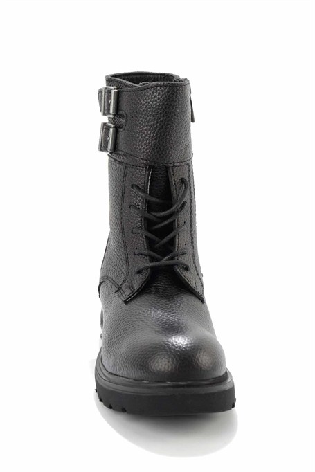 Black Hakiki Deri Kadın Bot & Bootie HD0777063603