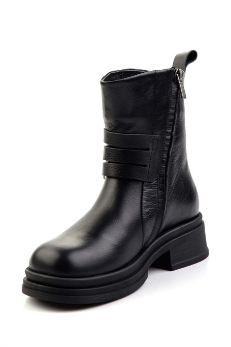 Black Hakiki Deri Kadın Bot & Bootie HD0777004503