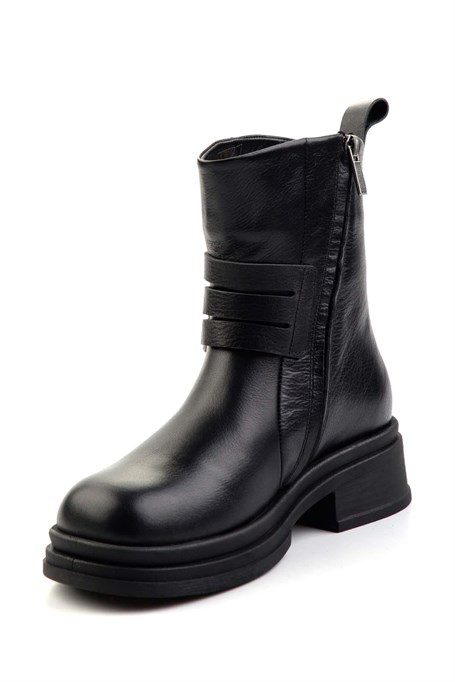 Black Hakiki Deri Kadın Bot & Bootie HD0777004503