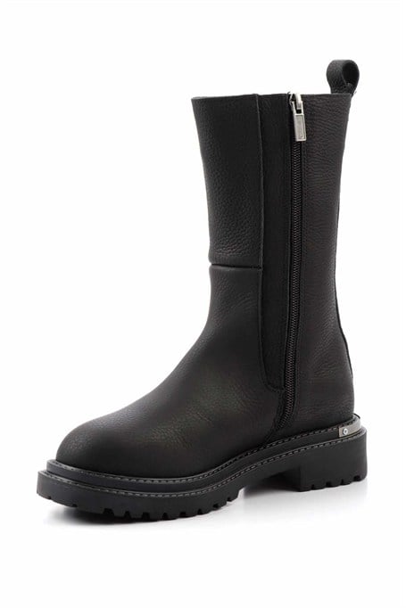 Black Hakiki Deri Kadın Bot & Bootie HD0777003803