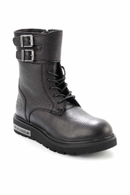 Black Hakiki Deri Kadın Bot & Bootie HD0777063603